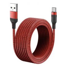 MEICUNE Extra Lange 5M USB-C Oplaadkabel Datakabel 5M Gevlochten Nylon Oplader Rood