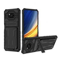 LUCKBY Xiaomi Poco M3 Pro - Armor Card Slot Hoesje met Kickstand - Wallet Cover Case Zwart