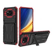 LUCKBY Xiaomi Poco X3 - Armor Card Slot Hoesje met Kickstand - Wallet Cover Case Rood
