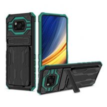 LUCKBY Xiaomi Poco X3 Pro - Armor Card Slot Hoesje met Kickstand - Wallet Cover Case Groen