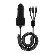 Beshya 3 in 1 USB Autolader/Carcharger voor iPhone Lightning / USB-C / Micro-USB met 2.1A Fast Charging - Zwart