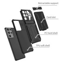 Lunivop Samsung Galaxy S20 FE - Armor Card Slot Hoesje met Kickstand - Wallet Cover Case Zwart