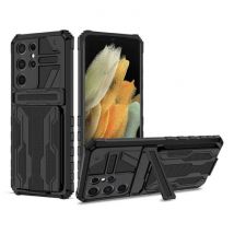 Lunivop Samsung Galaxy S21 - Armor Card Slot Hoesje met Kickstand - Wallet Cover Case Zwart
