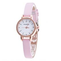 Huans Vintage Horloge met Kleine Wijzerplaat voor Dames - Leren Band Kwarts Polshorloge Roze