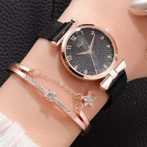 LVPAI Luxe Horloge met Armband voor Dames - Kwarts Polshorloge Magnetisch Bandje Zwart