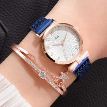 LVPAI Luxe Horloge met Armband voor Dames - Kwarts Polshorloge Magnetisch Bandje Blauw