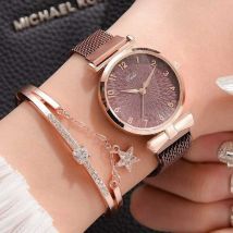 LVPAI Luxe Horloge met Armband voor Dames - Kwarts Polshorloge Magnetisch Bandje Koffiebruin