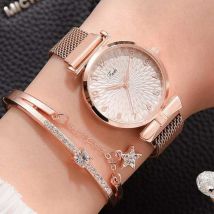 LVPAI Luxe Horloge met Armband voor Dames - Kwarts Polshorloge Magnetisch Bandje Rose Gold