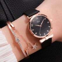 LVPAI Luxe Horloge met Armband voor Dames - Kwarts Polshorloge Leren Bandje Zwart