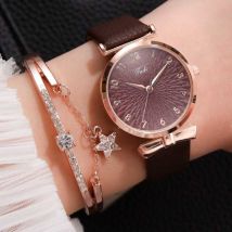 LVPAI Luxe Horloge met Armband voor Dames - Kwarts Polshorloge Leren Bandje Koffiebruin