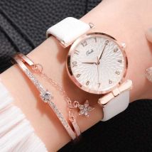 LVPAI Luxe Horloge met Armband voor Dames - Kwarts Polshorloge Leren Bandje Wit