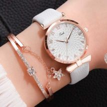 LVPAI Luxe Horloge met Armband voor Dames - Kwarts Polshorloge Leren Bandje Grijs