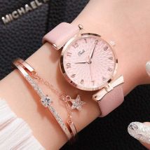 LVPAI Luxe Horloge met Armband voor Dames - Kwarts Polshorloge Leren Bandje Roze