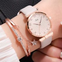 LVPAI Luxe Horloge met Armband voor Dames - Kwarts Polshorloge Leren Bandje Rose Gold
