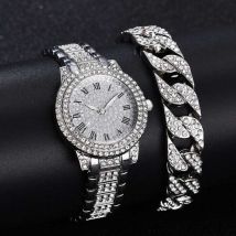 LVPAI Diamond Horloge met Armband voor Dames - Luxe Strass Kwarts Horloge Zilver