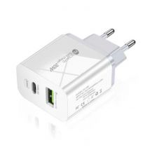 Maerknon Dual Port Stekkerlader - PD / Quick Charge 3.0 - 20W Power Delivery USB Fast Charge - Oplader Muur Wallcharger AC Thuislader Adapter Wit