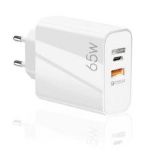 Anmuguin 65W GaN Stekkerlader - Dual Port PD / Quick Charge 3.0 - Power Delivery USB Fast Charge - Oplader Muur Wallcharger AC Thuislader Adapter Wit