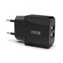 PZOZ 2.1A Stekkerlader - Dual 2-Port USB Fast Charge Oplader Muur Wallcharger AC Thuislader Adapter Zwart