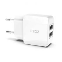 PZOZ 2.1A Stekkerlader - Dual 2-Port USB Fast Charge Oplader Muur Wallcharger AC Thuislader Adapter Wit