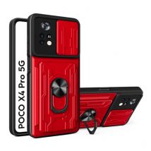 QMXD Xiaomi Poco X4 Pro 5G - Card Slot Hoesje met Kickstand en Camera Bescherming - Pop Grip Cover Case Rood