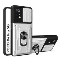 QMXD Xiaomi Poco X4 Pro 5G - Card Slot Hoesje met Kickstand en Camera Bescherming - Pop Grip Cover Case Wit