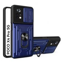 QMXD Xiaomi Poco X4 Pro 5G - Card Slot Hoesje met Kickstand en Camera Bescherming - Pop Grip Cover Case Blauw
