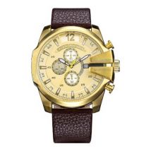 CAGARNY Vintage Militair Horloge voor Heren - Leren Bandje Kwarts Polshorloge Goud