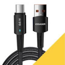 Essager USB-C Oplaadkabel 1 Meter - 66W Power Delivery - Gevlochten Nylon Oplader Data Kabel Zwart