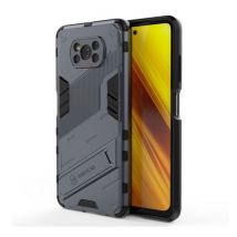 BIBERCAS Xiaomi Poco F3 Hoesje met Kickstand - Shockproof Armor Case Cover Grijs