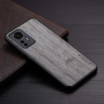 AIORIA Xiaomi 12X Leren Hoesje - Shockproof Case Cover Hout Patroon Lichtgrijs