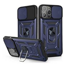 Huikai iPhone 14 - Armor Hoesje met Kickstand en Camera Bescherming - Pop Grip Cover Case Blauw