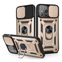Huikai iPhone 14 Pro Max - Armor Hoesje met Kickstand en Camera Bescherming - Pop Grip Cover Case Goud