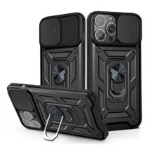 Huikai iPhone 14 Plus - Armor Hoesje met Kickstand en Camera Bescherming - Pop Grip Cover Case Zwart