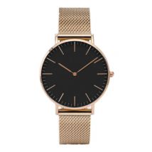 Coobos Minimalistisch Horloge voor Dames - Modieus Kwarts Uurwerk Mesh Bandje Rose Gold Zwart
