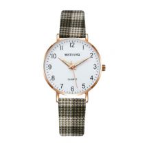 MSTIANQ Minimalistisch Horloge voor Dames - Modieus Kwarts Uurwerk Vrouwen Lichtgevend Leer Bandje Zwart Beige