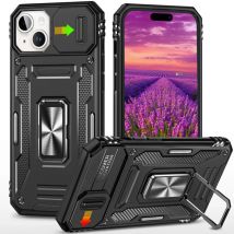 Discover Innovation iPhone 15 - Armor Hoesje met Kickstand en Camera Slide - Magneet Grip Cover Case Zwart