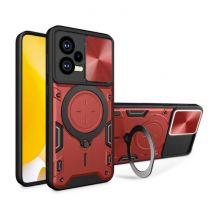 Peaktop Xiaomi Poco F5 Pro (5G) Hoesje met Ring Kickstand en Magneet - Schokbestendig Cover Case Rood