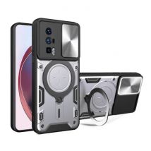 Peaktop Xiaomi Poco F5 (5G) Hoesje met Ring Kickstand en Magneet - Schokbestendig Cover Case Zilver