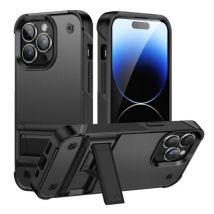 Huikai iPhone SE (2022) Armor Hoesje met Kickstand - Shockproof Cover Case - Zwart