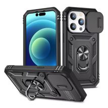 WENBIN Armor Hoesje voor iPhone SE (2022) - met Kickstand en Camera Slide - Magneet Grip Cover - Zwart