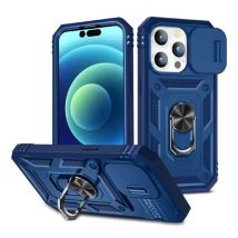 WENBIN Armor Hoesje voor iPhone 15 - met Kickstand en Camera Slide - Magneet Grip Cover - Blauw