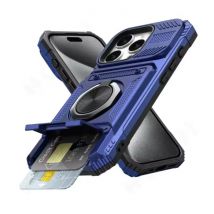 FAAGXUAA iPhone 14 Pro - Card Slot Hoesje met Kickstand - Grip Socket Magnetische Cover Case - Blauw