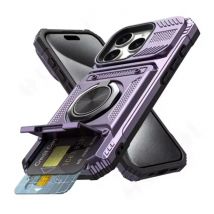 FAAGXUAA iPhone 15 Plus - Card Slot Hoesje met Kickstand - Grip Socket Magnetische Cover Case - Paars
