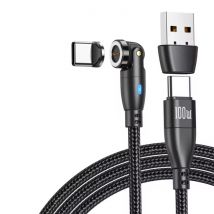 AUFU USB Type C naar USB Type C Magnetische Oplaadkabel - 1 Meter - 100W USB-C Fast Charging Oplader Data Kabel - Zwart