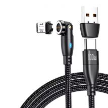 AUFU USB Type C naar Micro-USB Magnetische Oplaadkabel - 1 Meter - 100W USB-C Fast Charging Oplader Data Kabel - Zwart