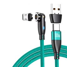 AUFU USB Type C naar Micro-USB Magnetische Oplaadkabel - 1,8 Meter - 100W USB-C Fast Charging Oplader Data Kabel - Groen