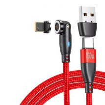 AUFU USB Type C naar iPhone Lightning Magnetische Oplaadkabel - 1,8 Meter - 100W USB-C Fast Charging Oplader Data Kabel - Rood