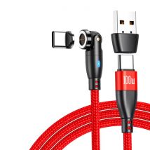 AUFU USB Type C naar USB Type C Magnetische Oplaadkabel - 1,8 Meter - 100W USB-C Fast Charging Oplader Data Kabel - Rood