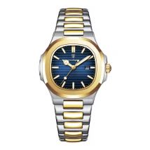 Poedagar Luxe Vierkant Kwarts Horloge - 3 ATM Waterdicht Lichtgevend Heren Dames Unisex Roestvrij Staal - Goud Blauw