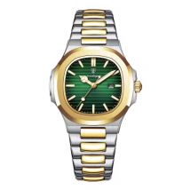 Poedagar Luxe Vierkant Kwarts Horloge - 3 ATM Waterdicht Lichtgevend Heren Dames Unisex Roestvrij Staal - Goud Groen